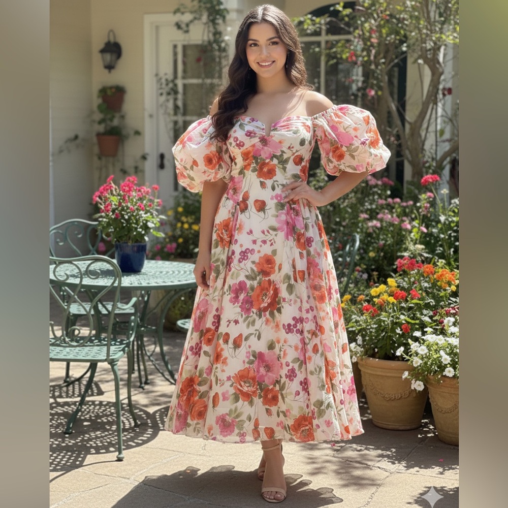 Abercrombie & Fitch Floral Puff Sleeve Maxi Dress
